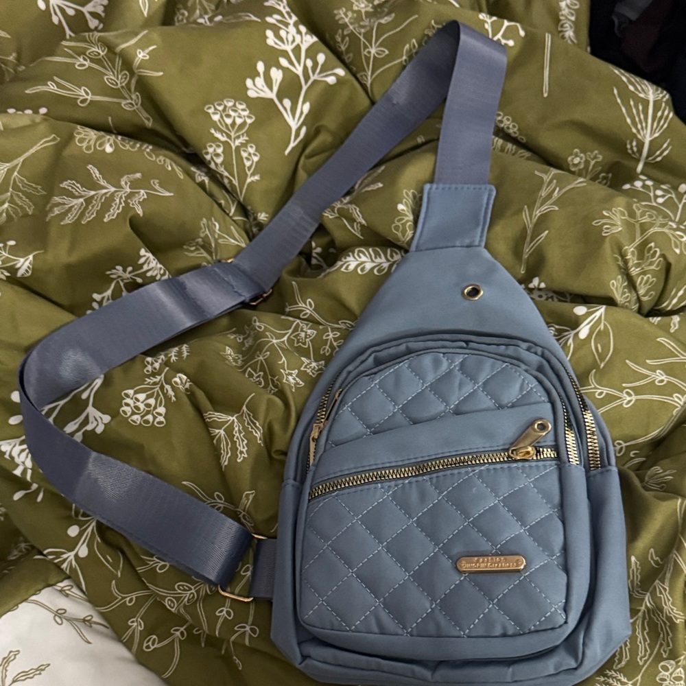 Blue Quilted Crossbody Bag